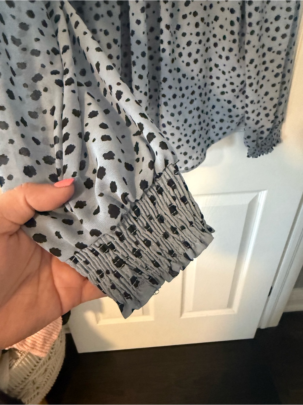 Papillon Blanc Blue Polka Dot Long-Sleeve Blouse - Picture 2 of 4